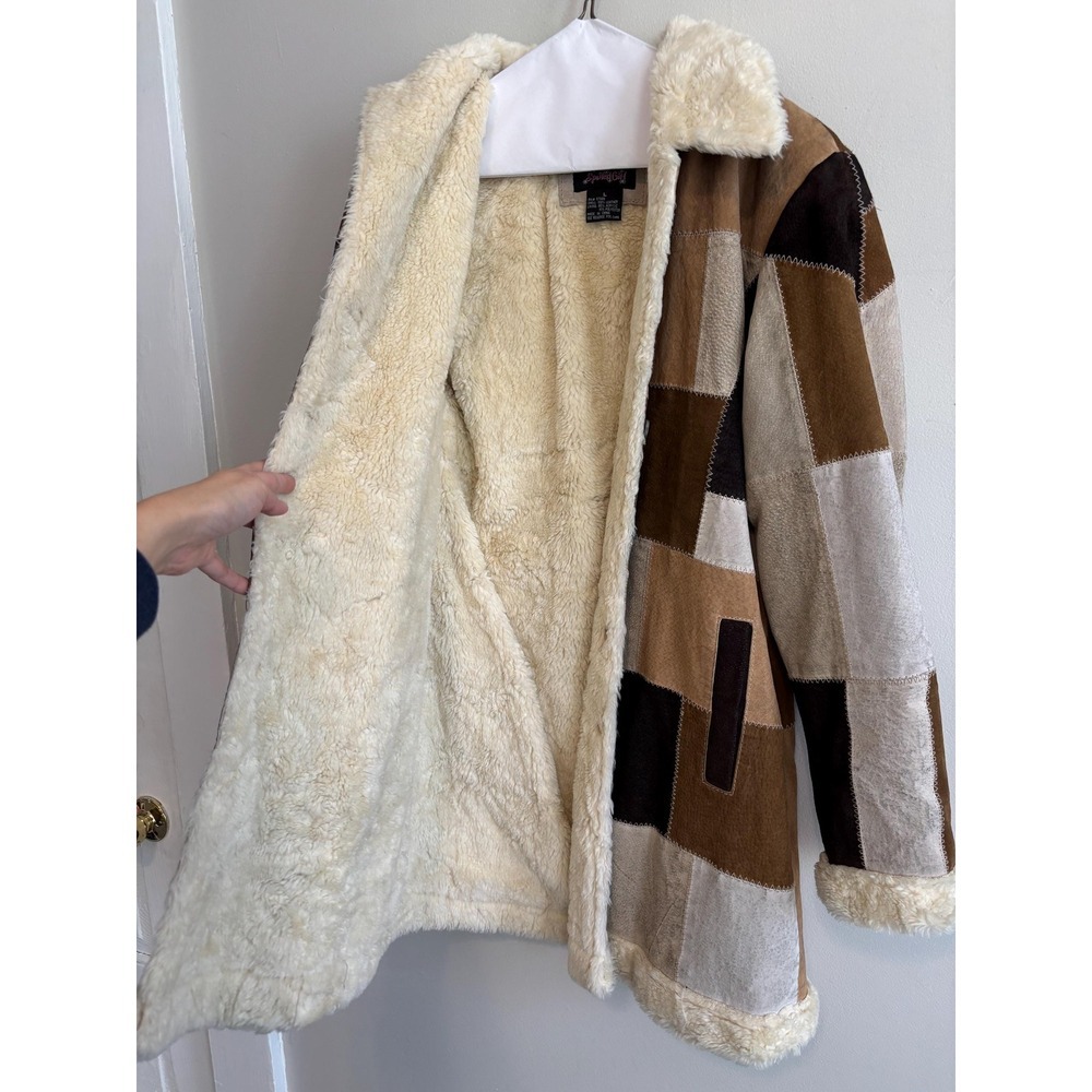 Y2K Tan Brown Suede Patchwork Jacket Leather Indi… - image 8